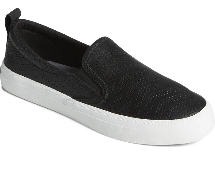 Women Crest Twin Gore Perforated Leather Slip On Sneaker Black Sperry Sneakers Women Crest Twin Gore Perforated Leather Slip On Sneaker Black Sperry Sneakers