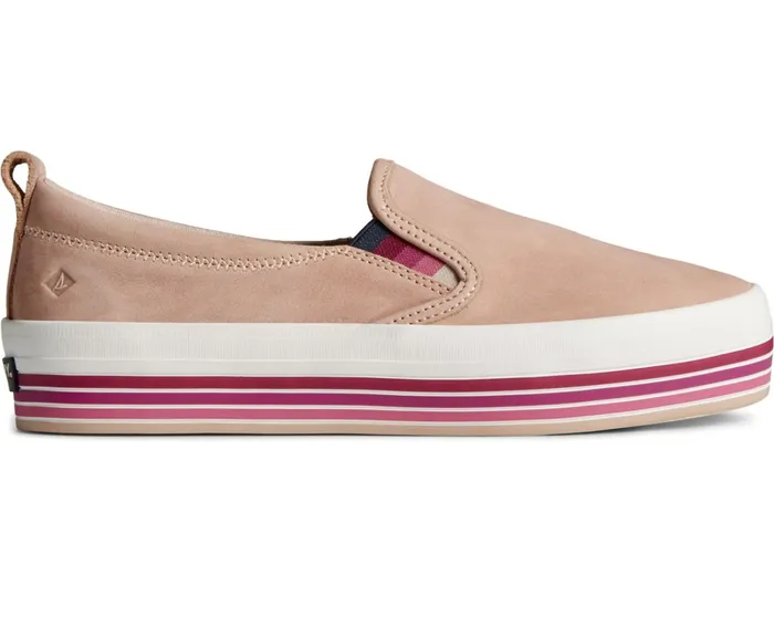 Women Crest Twin Gore Platform Stripe Slip On Sneaker Rose Sperry Sneakers