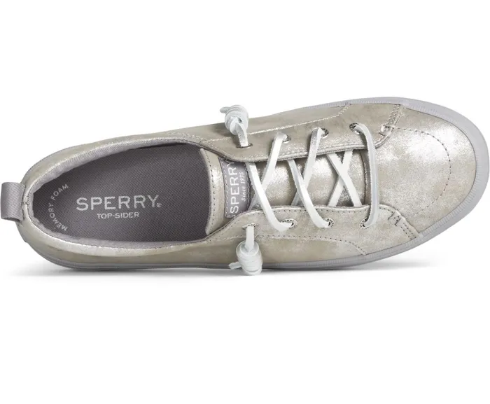 Women Crest Vibe Shimmer Leather Sneaker Silver Sperry Sneakers Women Crest Vibe Shimmer Leather Sneaker Silver Sperry Sneakers