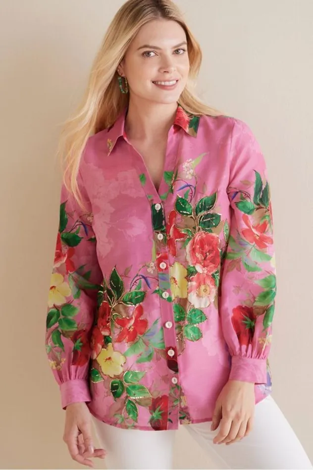 Women Danica Embellished Shirt Redpink Floral Soft Surroundings Tops