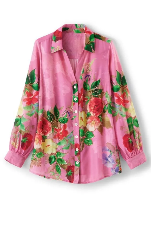 Women Danica Embellished Shirt Redpink Floral Soft Surroundings Tops Women Danica Embellished Shirt Redpink Floral Soft Surroundings Tops