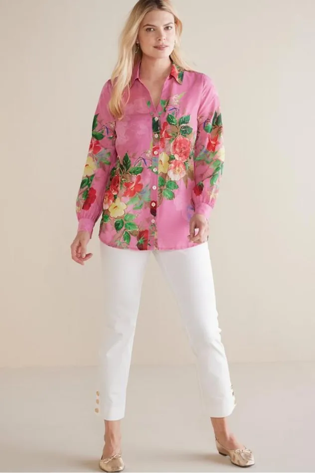 Women Danica Embellished Shirt Redpink Floral Soft Surroundings Tops Women Danica Embellished Shirt Redpink Floral Soft Surroundings Tops