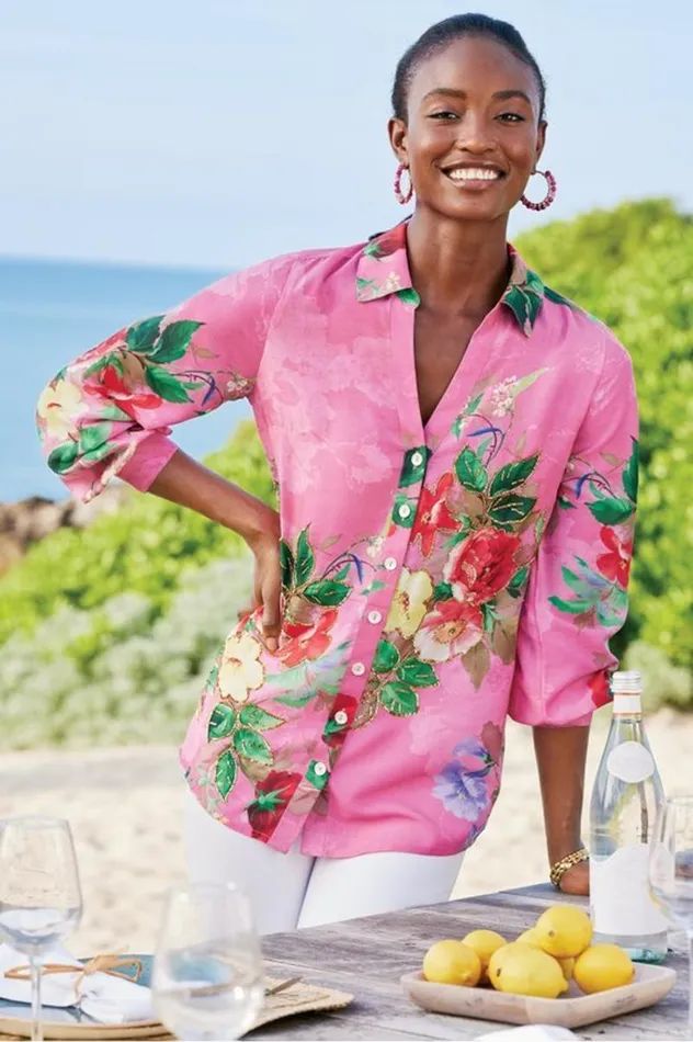 Women Danica Embellished Shirt Redpink Floral Soft Surroundings Tops Women Danica Embellished Shirt Redpink Floral Soft Surroundings Tops