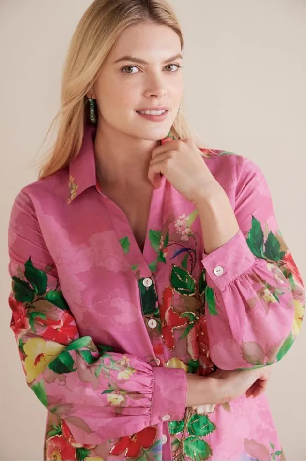Women Danica Embellished Shirt Redpink Floral Soft Surroundings Tops Women Danica Embellished Shirt Redpink Floral Soft Surroundings Tops