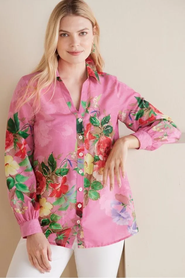 Women Danica Embellished Shirt Redpink Floral Soft Surroundings Tops Women Danica Embellished Shirt Redpink Floral Soft Surroundings Tops