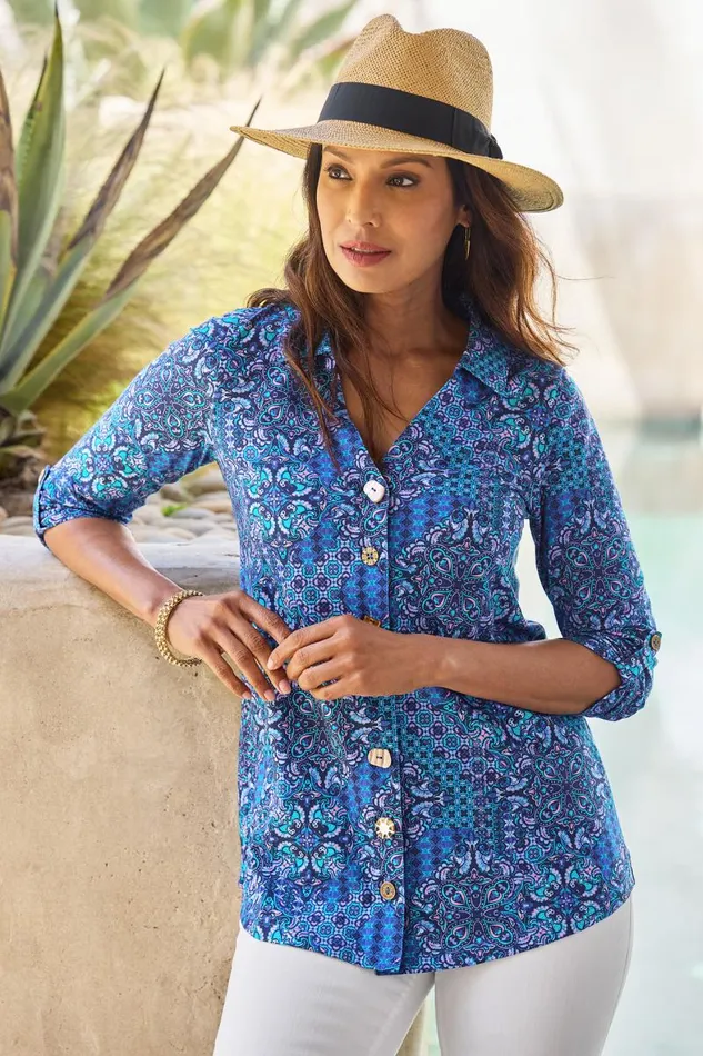 Women Danielle 34 Sleeve Tunic White Soft Surroundings Tops Women Danielle 34 Sleeve Tunic White Soft Surroundings Tops