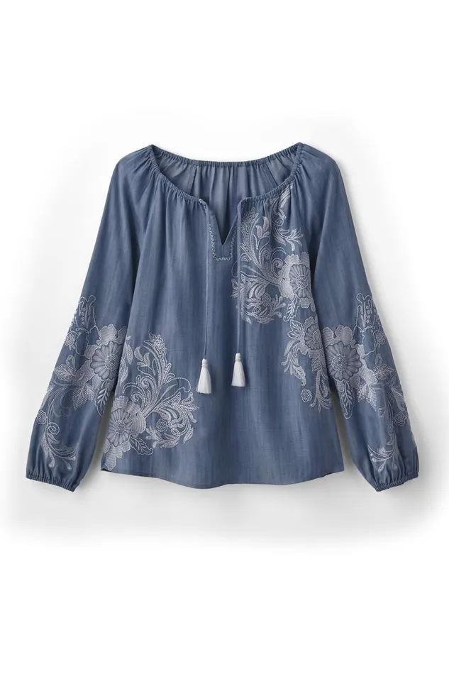 Women Diya Embroidered Tencel Peasant Top Medium Wash Soft Surroundings Tops Women Diya Embroidered Tencel Peasant Top Medium Wash Soft Surroundings Tops