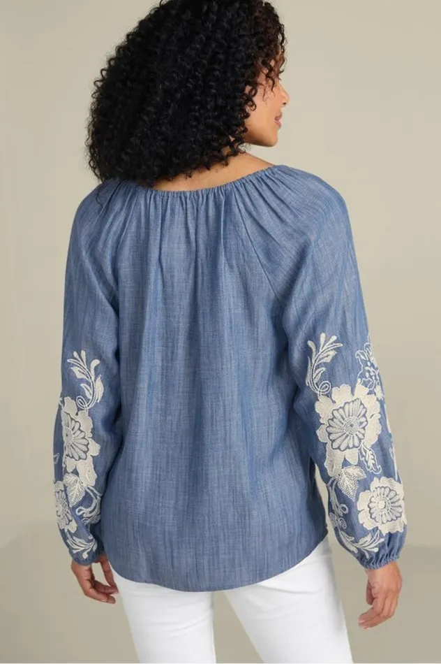 Women Diya Embroidered Tencel Peasant Top Medium Wash Soft Surroundings Tops Women Diya Embroidered Tencel Peasant Top Medium Wash Soft Surroundings Tops