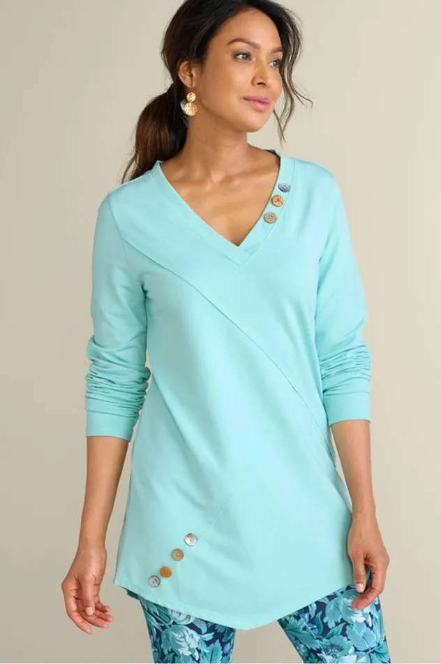 Women Dove French Terry Asymmetrical Tunic Pastel Turquoise Soft Surroundings Tops Women Dove French Terry Asymmetrical Tunic Pastel Turquoise Soft Surroundings Tops