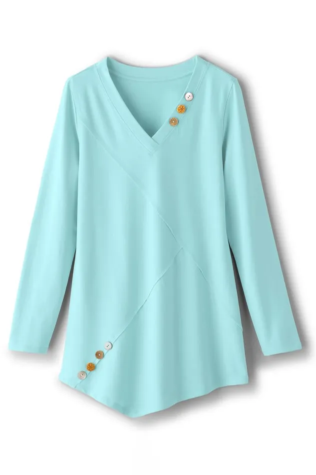 Women Dove French Terry Asymmetrical Tunic Pastel Turquoise Soft Surroundings Tops Women Dove French Terry Asymmetrical Tunic Pastel Turquoise Soft Surroundings Tops