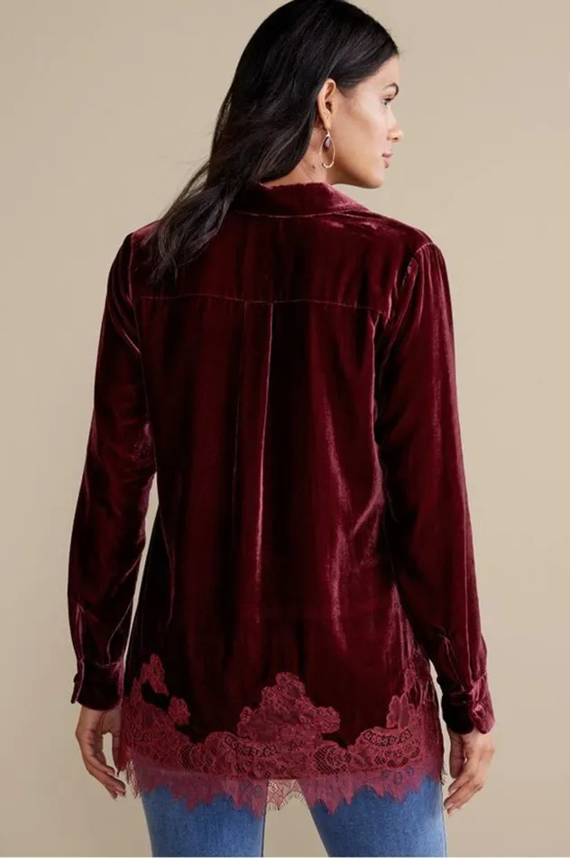 Women Eden Velvet And Lace Shirt Cabernet Soft Surroundings Tops Women Eden Velvet And Lace Shirt Cabernet Soft Surroundings Tops