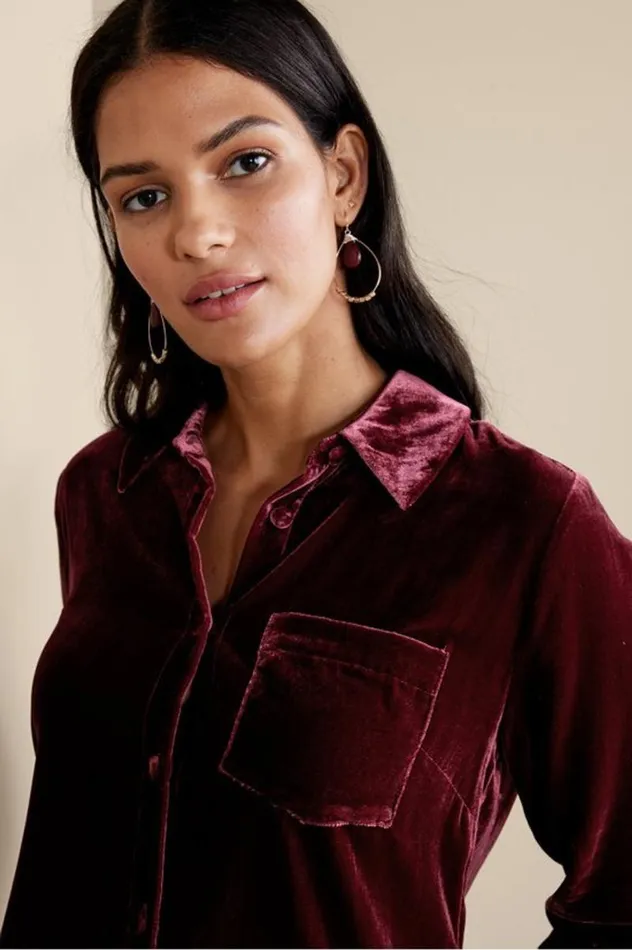 Women Eden Velvet And Lace Shirt Cabernet Soft Surroundings Tops Women Eden Velvet And Lace Shirt Cabernet Soft Surroundings Tops