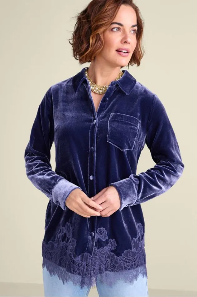 Women Eden Velvet And Lace Shirt Cabernet Soft Surroundings Tops Women Eden Velvet And Lace Shirt Cabernet Soft Surroundings Tops