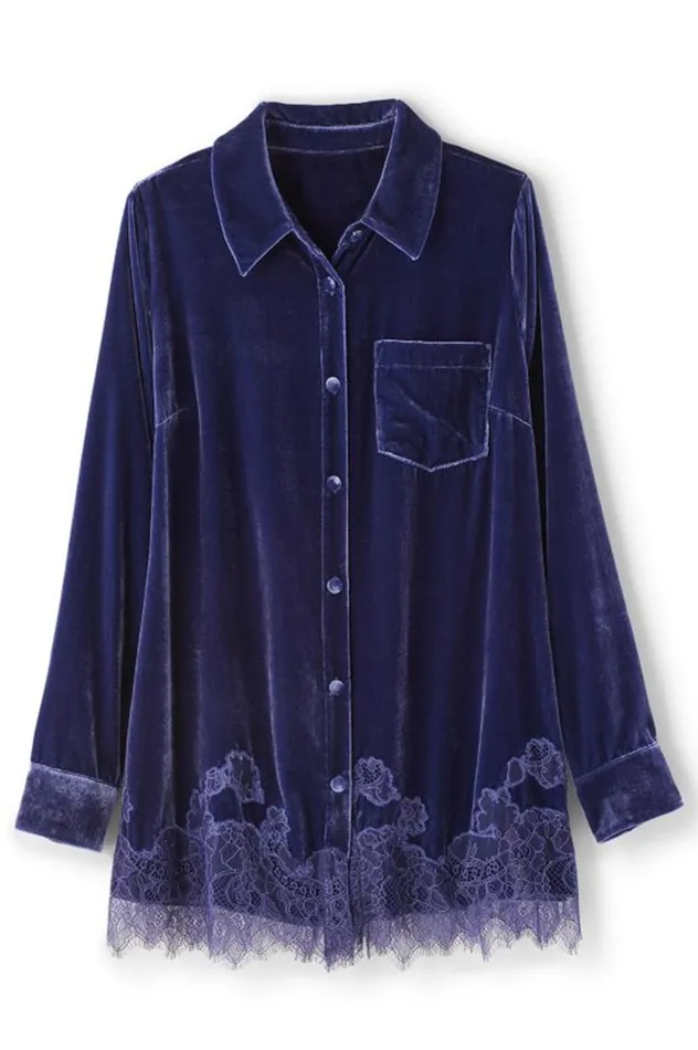Women Eden Velvet And Lace Shirt Cabernet Soft Surroundings Tops Women Eden Velvet And Lace Shirt Cabernet Soft Surroundings Tops