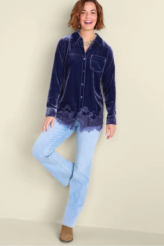 Women Eden Velvet And Lace Shirt Cabernet Soft Surroundings Tops Women Eden Velvet And Lace Shirt Cabernet Soft Surroundings Tops