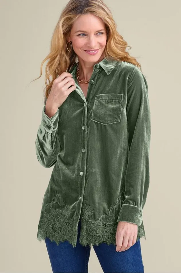 Women Eden Velvet And Lace Shirt Cabernet Soft Surroundings Tops Women Eden Velvet And Lace Shirt Cabernet Soft Surroundings Tops