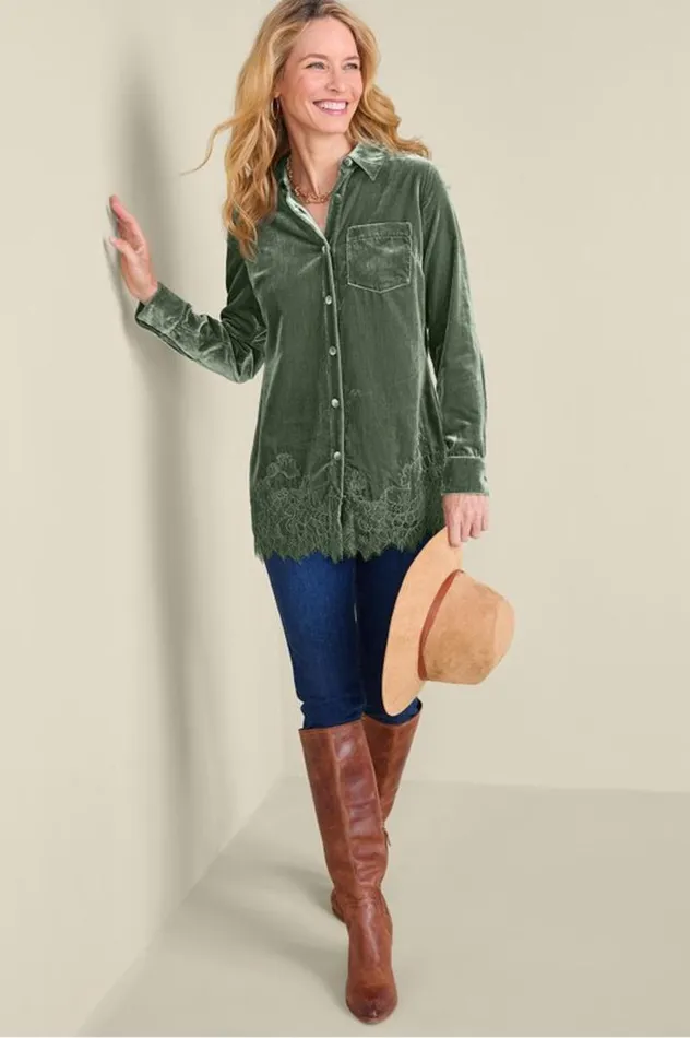 Women Eden Velvet And Lace Shirt Cabernet Soft Surroundings Tops Women Eden Velvet And Lace Shirt Cabernet Soft Surroundings Tops