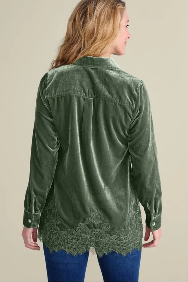 Women Eden Velvet And Lace Shirt Cabernet Soft Surroundings Tops Women Eden Velvet And Lace Shirt Cabernet Soft Surroundings Tops