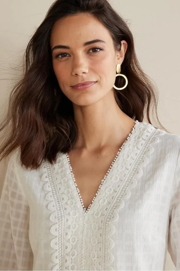 Women Elodie Windowpane Gauze Top Navy Soft Surroundings Tops Women Elodie Windowpane Gauze Top Navy Soft Surroundings Tops