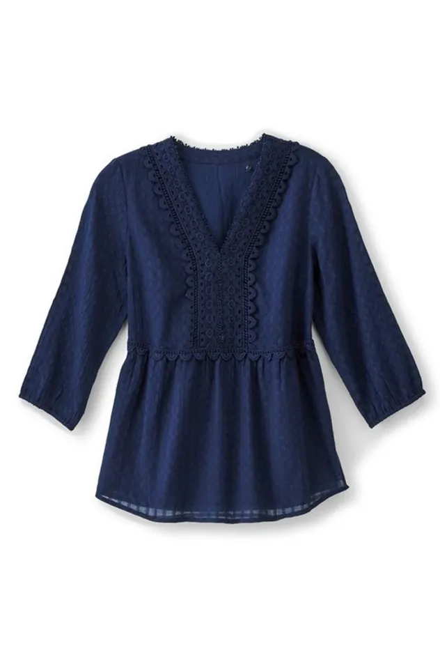 Women Elodie Windowpane Gauze Top Navy Soft Surroundings Tops Women Elodie Windowpane Gauze Top Navy Soft Surroundings Tops