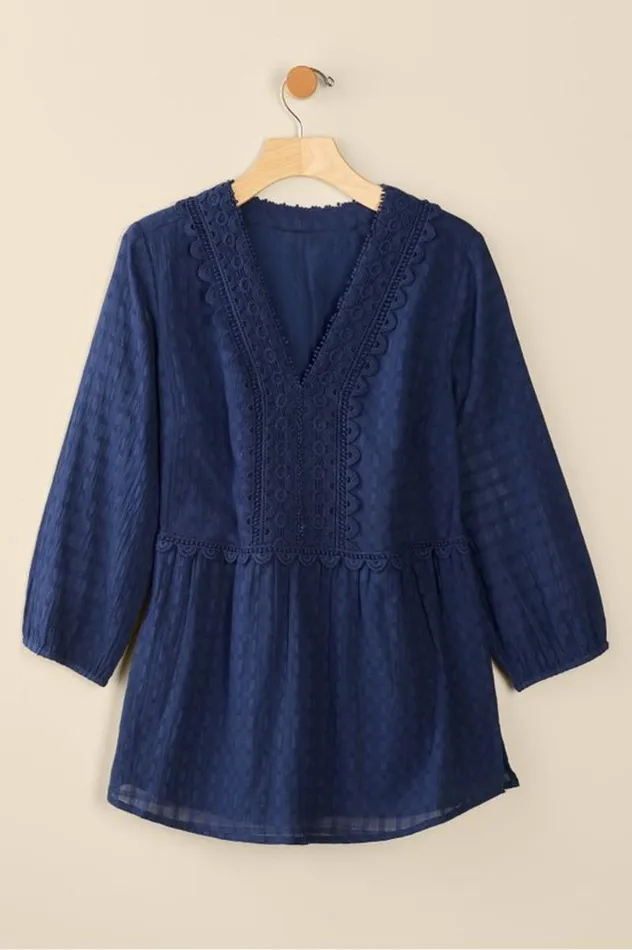 Women Elodie Windowpane Gauze Top Navy Soft Surroundings Tops Women Elodie Windowpane Gauze Top Navy Soft Surroundings Tops