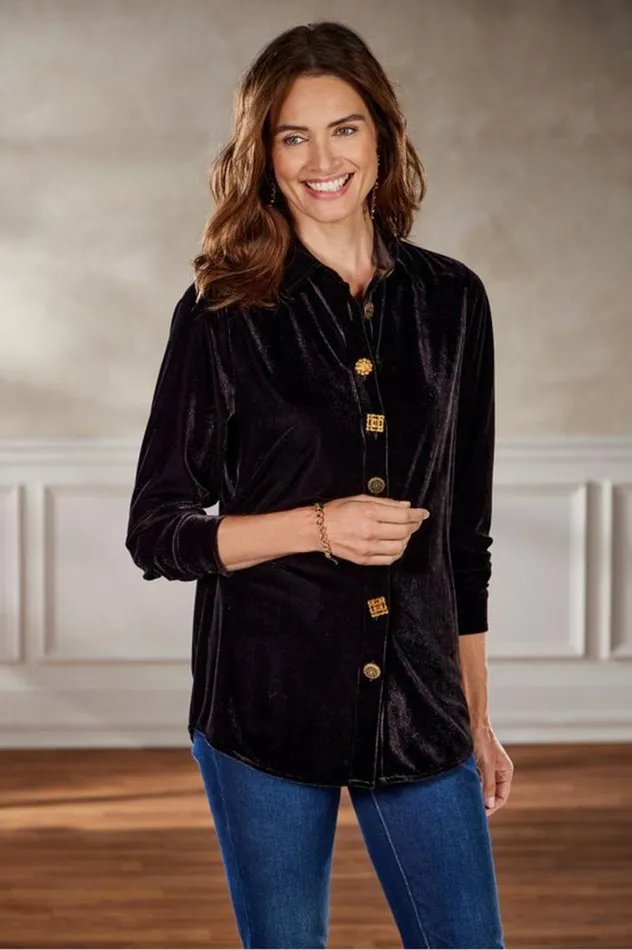 Women Filigree Velvet Boyfriend Shirt Cinnamon Soft Surroundings Tops Women Filigree Velvet Boyfriend Shirt Cinnamon Soft Surroundings Tops