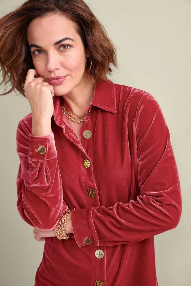 Women Filigree Velvet Boyfriend Shirt Cinnamon Soft Surroundings Tops Women Filigree Velvet Boyfriend Shirt Cinnamon Soft Surroundings Tops
