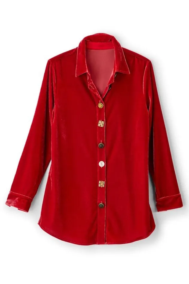 Women Filigree Velvet Boyfriend Shirt Cinnamon Soft Surroundings Tops Women Filigree Velvet Boyfriend Shirt Cinnamon Soft Surroundings Tops