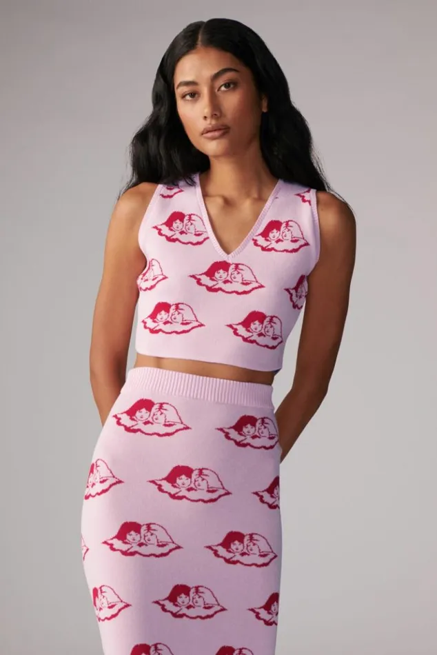 Women Fiorucci All Over Angels Knit Crop Vest Pink Pink Women Fiorucci All Over Angels Knit Crop Vest Pink Pink