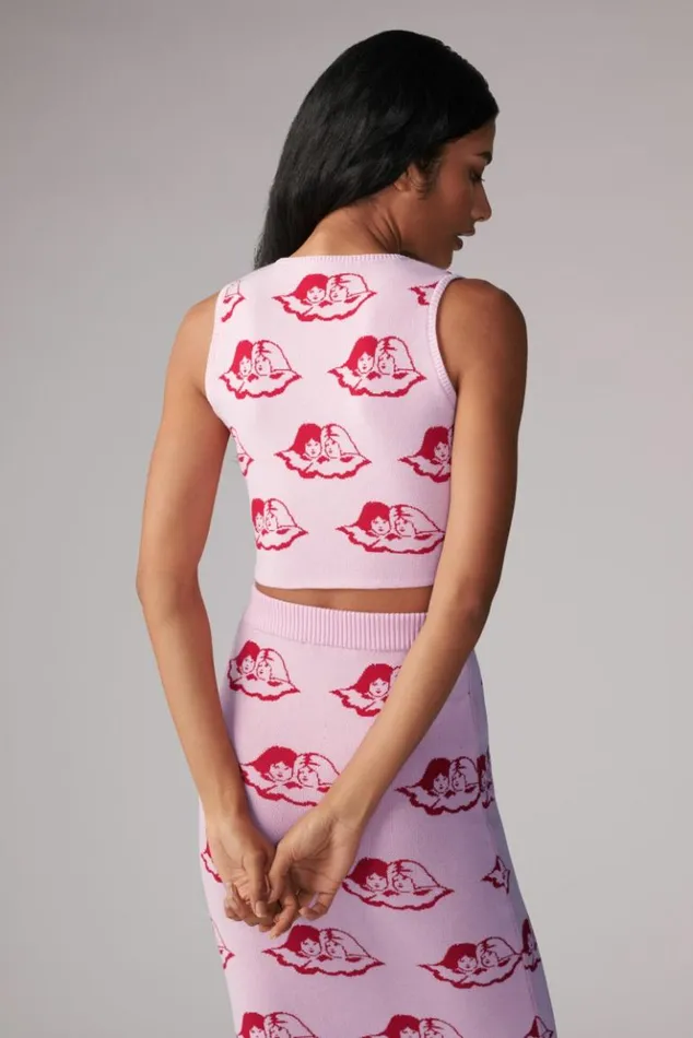 Women Fiorucci All Over Angels Knit Crop Vest Pink Pink Women Fiorucci All Over Angels Knit Crop Vest Pink Pink