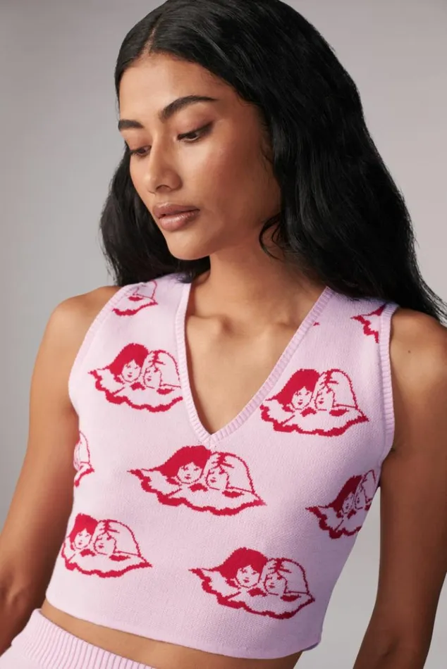 Women Fiorucci All Over Angels Knit Crop Vest Pink Pink Women Fiorucci All Over Angels Knit Crop Vest Pink Pink