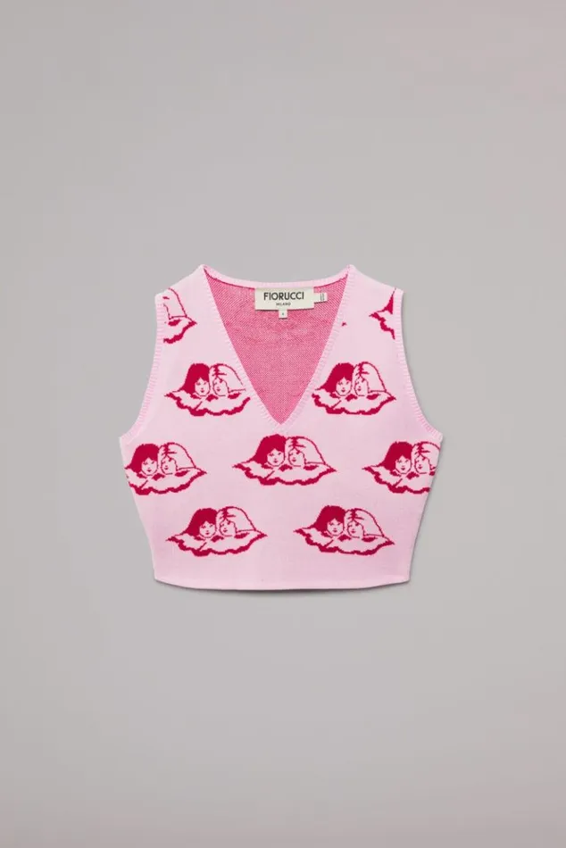 Women Fiorucci All Over Angels Knit Crop Vest Pink Pink Women Fiorucci All Over Angels Knit Crop Vest Pink Pink