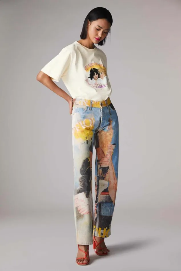 Women Fiorucci Angels Jeans Logo TShirt Cream Cream