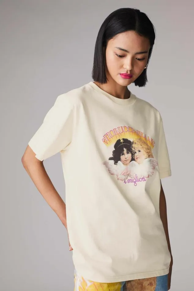 Women Fiorucci Angels Jeans Logo TShirt Cream Cream Women Fiorucci Angels Jeans Logo TShirt Cream Cream