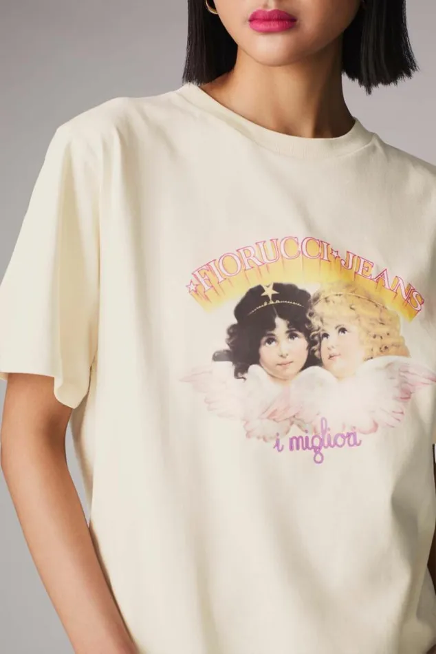 Women Fiorucci Angels Jeans Logo TShirt Cream Cream Women Fiorucci Angels Jeans Logo TShirt Cream Cream