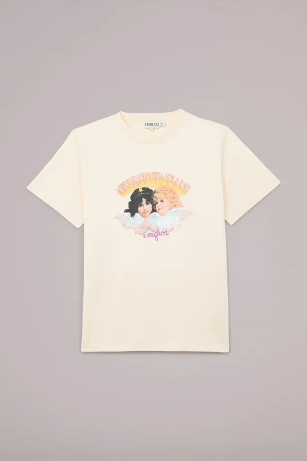 Women Fiorucci Angels Jeans Logo TShirt Cream Cream Women Fiorucci Angels Jeans Logo TShirt Cream Cream