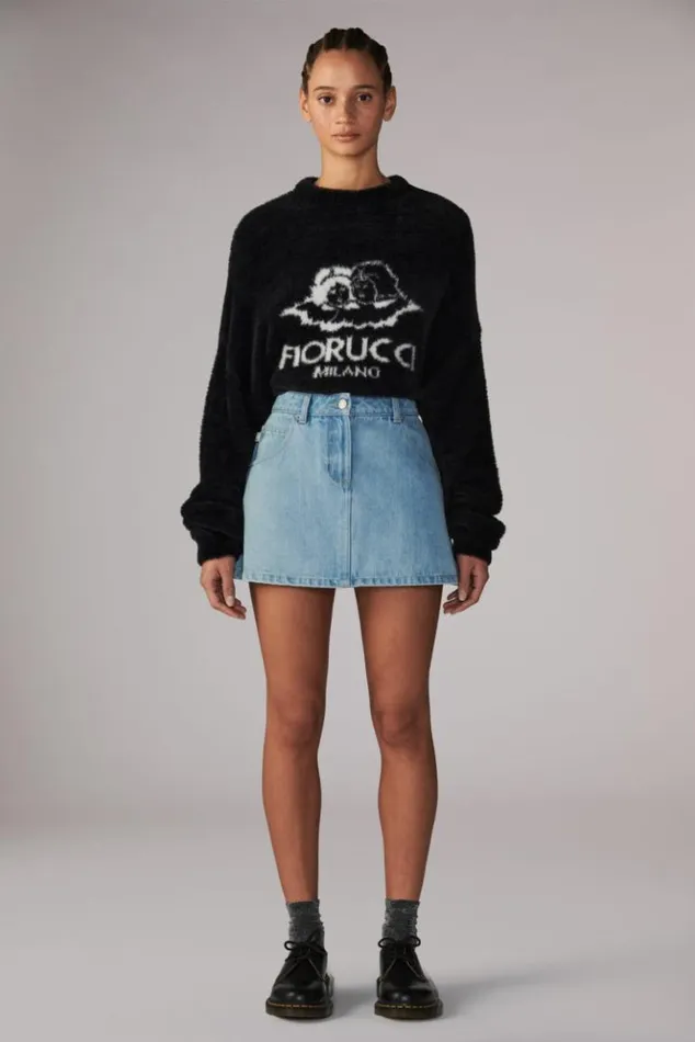 Women Fiorucci Angels Patch Denim Mini Skirt Blue Blue
