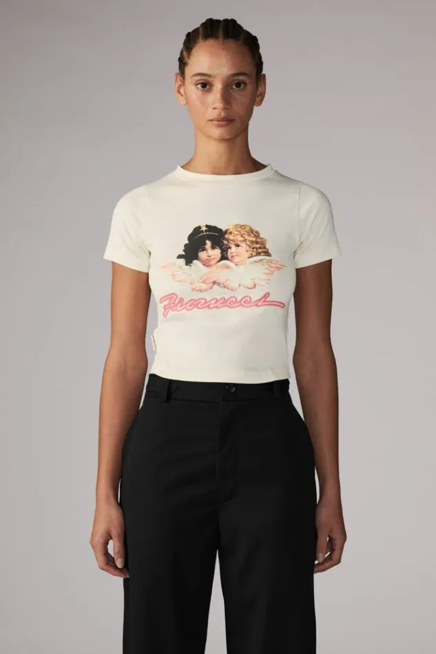 Women Fiorucci Angels Squiggle Logo Baby TShirt Cream Cream Women Fiorucci Angels Squiggle Logo Baby TShirt Cream Cream
