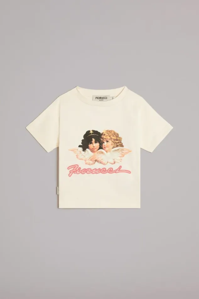 Women Fiorucci Angels Squiggle Logo Baby TShirt Cream Cream Women Fiorucci Angels Squiggle Logo Baby TShirt Cream Cream