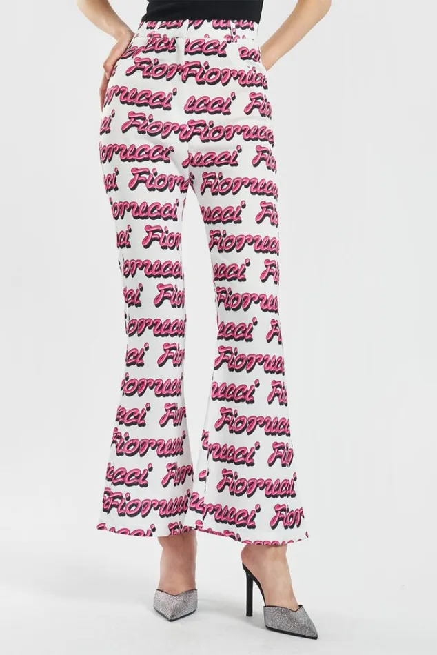 Women Fiorucci Bubble Logo Flare Trousers White White