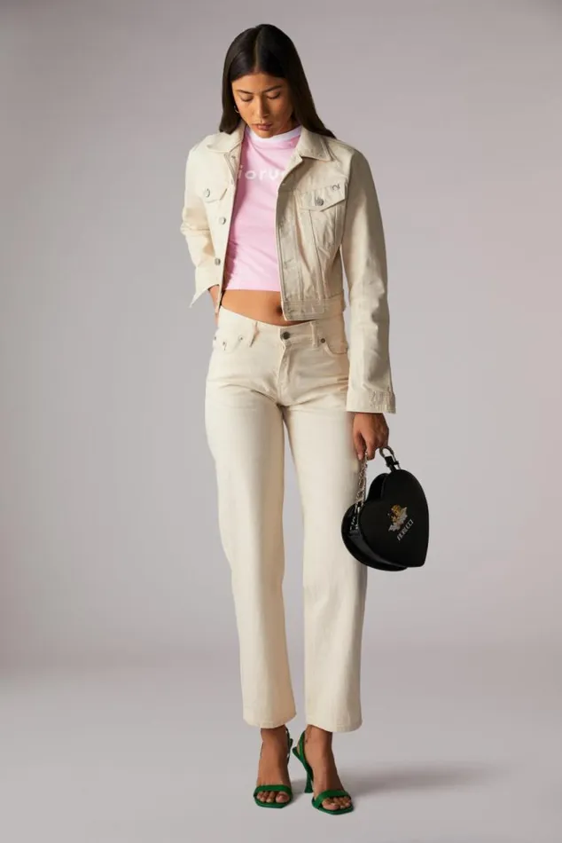 Women Fiorucci Denim Crop Jacket Cream Cream