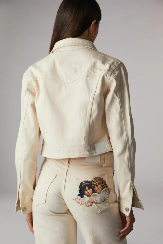Women Fiorucci Denim Crop Jacket Cream Cream Women Fiorucci Denim Crop Jacket Cream Cream