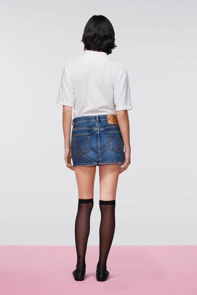 Women Fiorucci Denim Mini Skirt Mid Blue Mid Blue Women Fiorucci Denim Mini Skirt Mid Blue Mid Blue