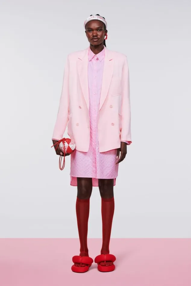 Women Fiorucci Double Breasted Satin Blazer Pink Pink