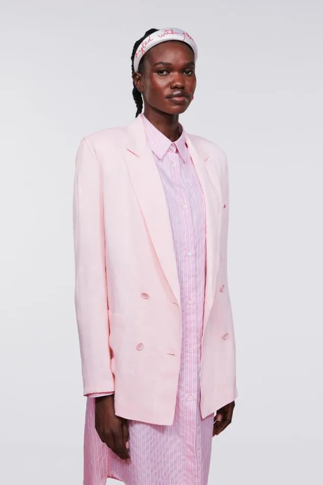 Women Fiorucci Double Breasted Satin Blazer Pink Pink Women Fiorucci Double Breasted Satin Blazer Pink Pink