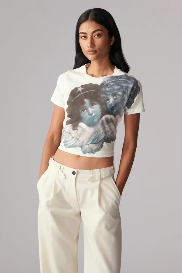 Women Fiorucci Enlarged Angels Baby TShirt White White Women Fiorucci Enlarged Angels Baby TShirt White White