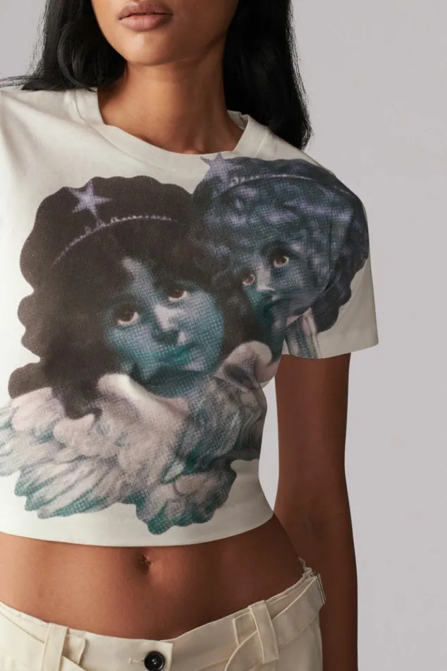 Women Fiorucci Enlarged Angels Baby TShirt White White Women Fiorucci Enlarged Angels Baby TShirt White White