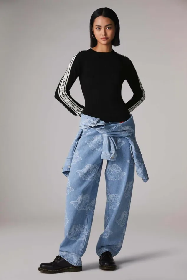 Women Fiorucci Logo Long Sleeve Knit Jumper Black Black
