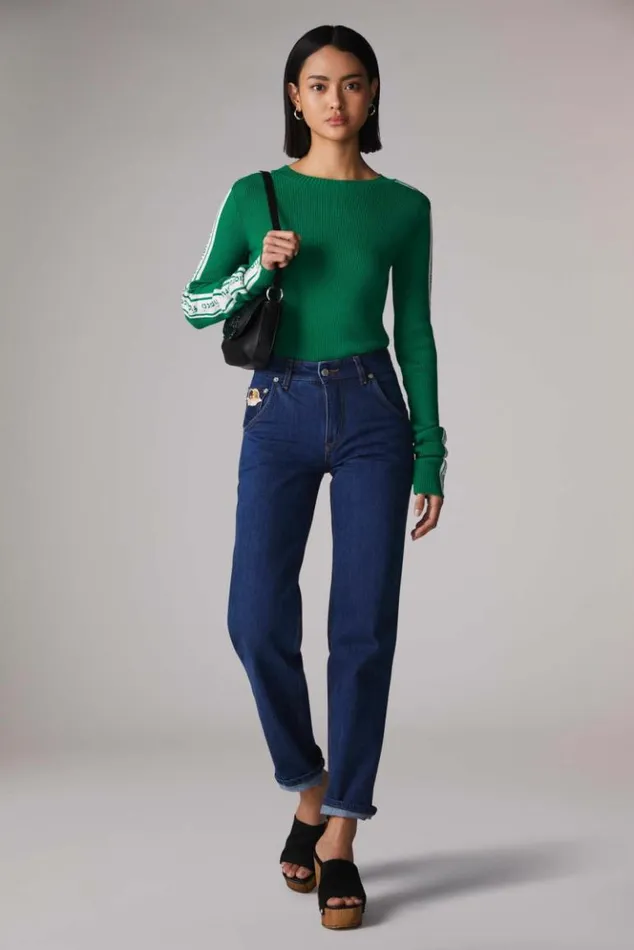 Women Fiorucci Logo Long Sleeve Knit Jumper Green Green