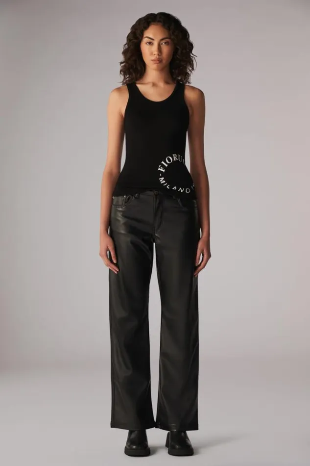 Women Fiorucci Milano Stamp Ribbed Vest Black Black